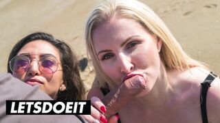 British milf Georgie Lyallin pillunpuremat puisella rannalla Frida Santen rinnalla