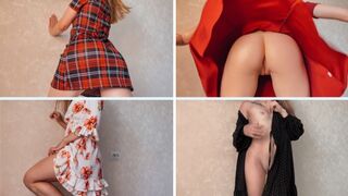 Blondi tyttö ilman pukeutumisharjoitus alushousut iso perse