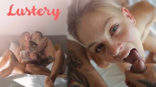 Blondi amatööri kauneus viettelevä suihinotto pov